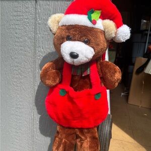 Festive Brown Teddy Bear with Red Santa Outfit